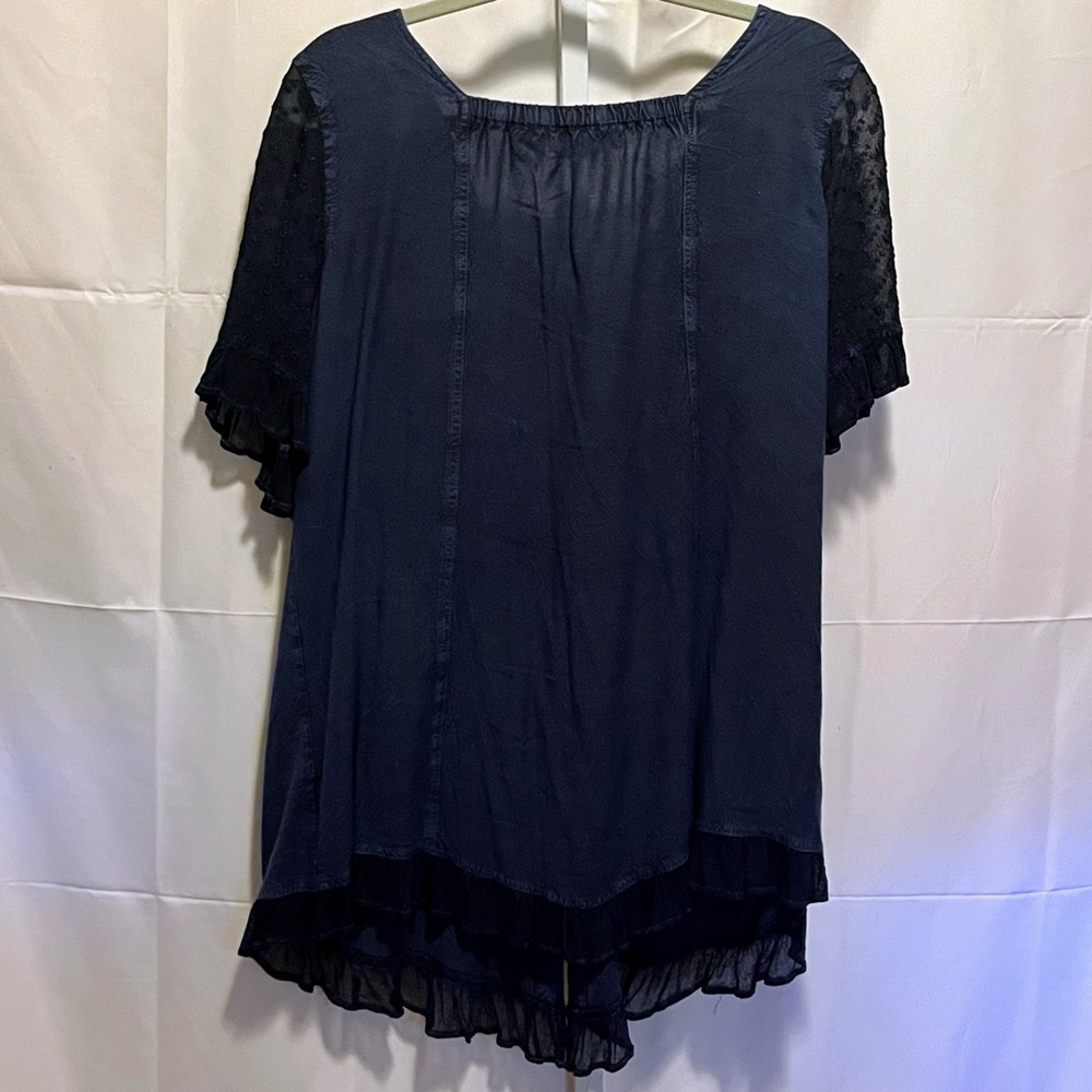 Christopher & Banks Navy Button-Front Embroidered Tunic - Picture 7 of 8